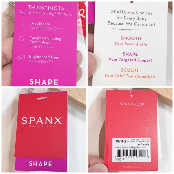 Spanx Thinstincts Open Bust Mid Thigh Bodysuit #10021P Plus Size 1X Soft Nude - Picture 7 of 15